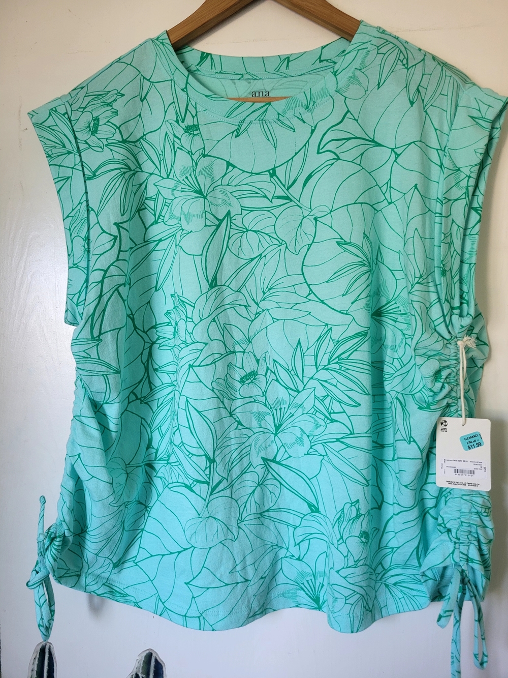 a.n.a Green Floral Print Cinched Sides Top Size 0X